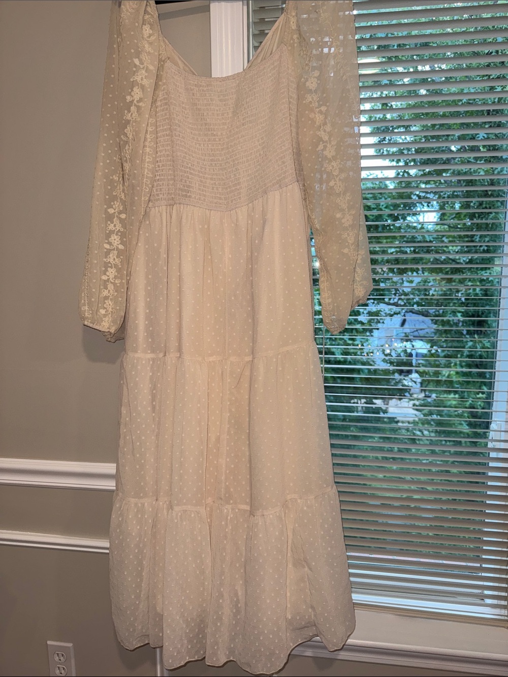 SHEIN Curve 4XL Cream Swiss Dot Embroidered Maxi Dress Boho Cottagecore - Picture 7 of 10